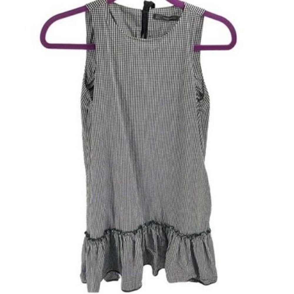 Zara Women's Shift Dress Shift Dress Ruffled Trim Mini Black White Check Size XS